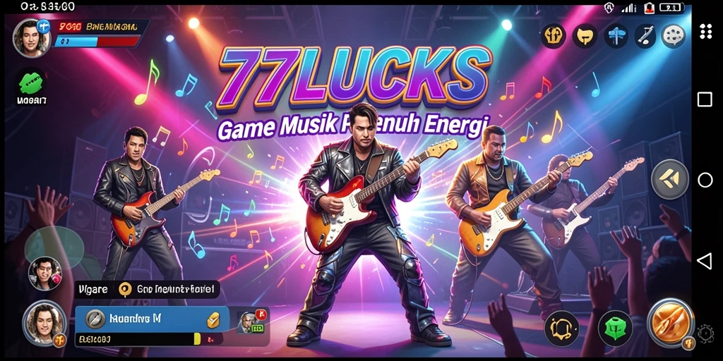 Tampilan gameplay 77LUCKS yang menakjubkan dengan berbagai fitur musik.