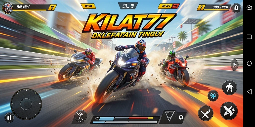 Tampilan gameplay KILAT77 yang menegangkan dengan balapan cepat.
